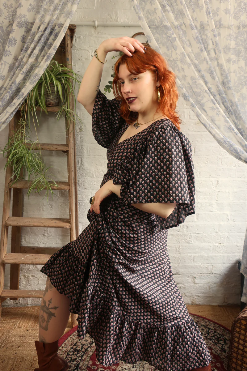 Martha Maxi Dress in Black Ditsy Cosmos - S/M - Image 5