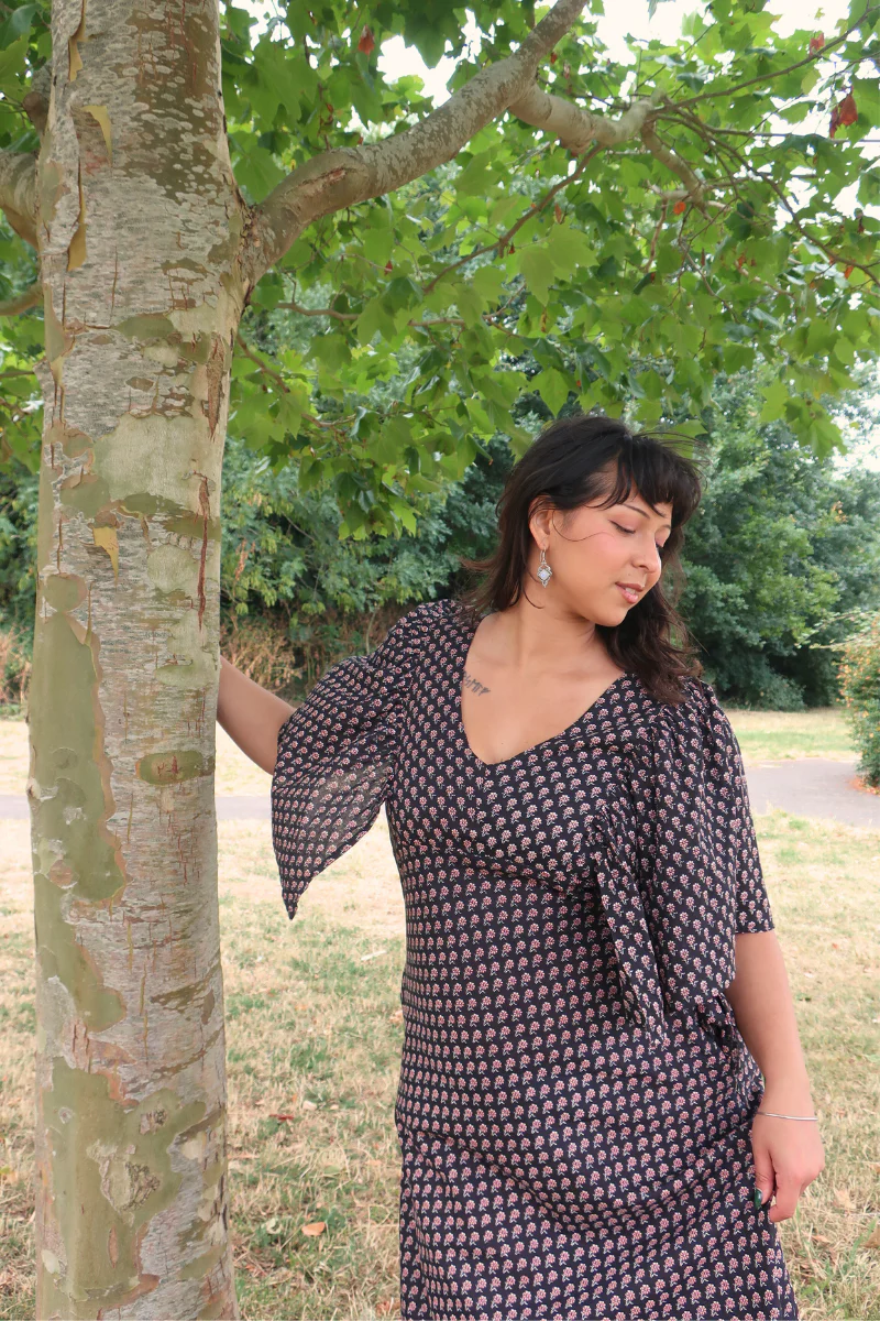 Martha Maxi Dress in Black Ditsy Cosmos - S/M - Image 7