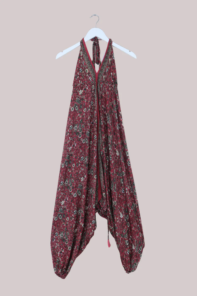Medusa Harem Jumpsuit in Cherry Red Florals - Free Size M/L