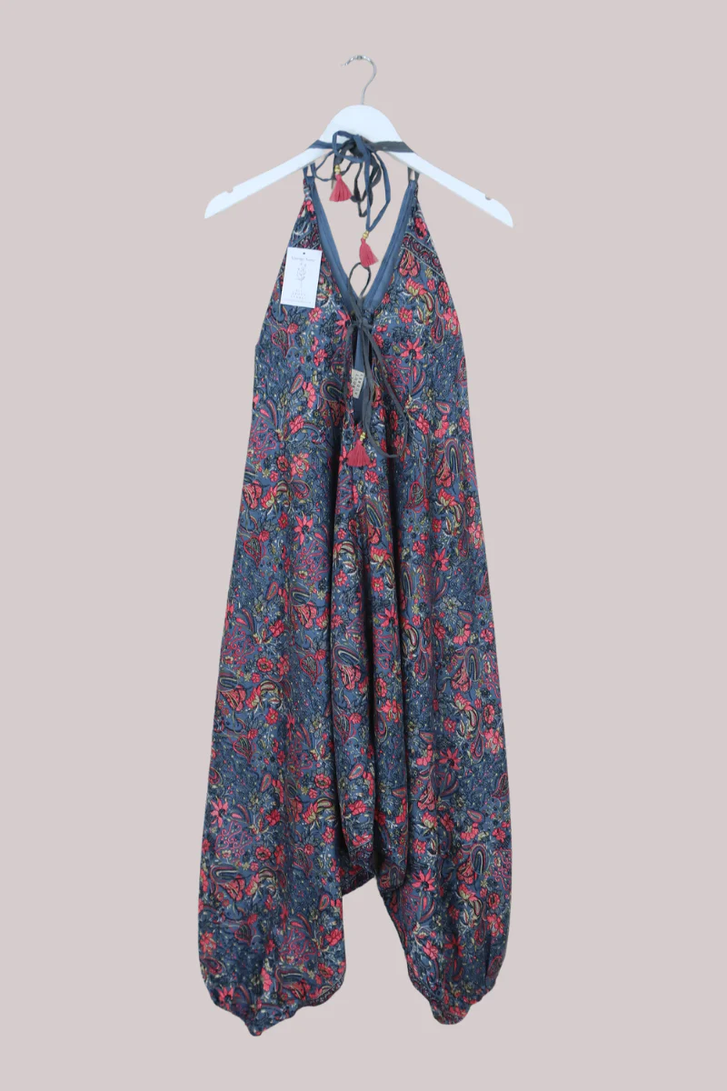 Medusa Harem Jumpsuit in Clay Blue & Coral - Free Size S/M - Image 3