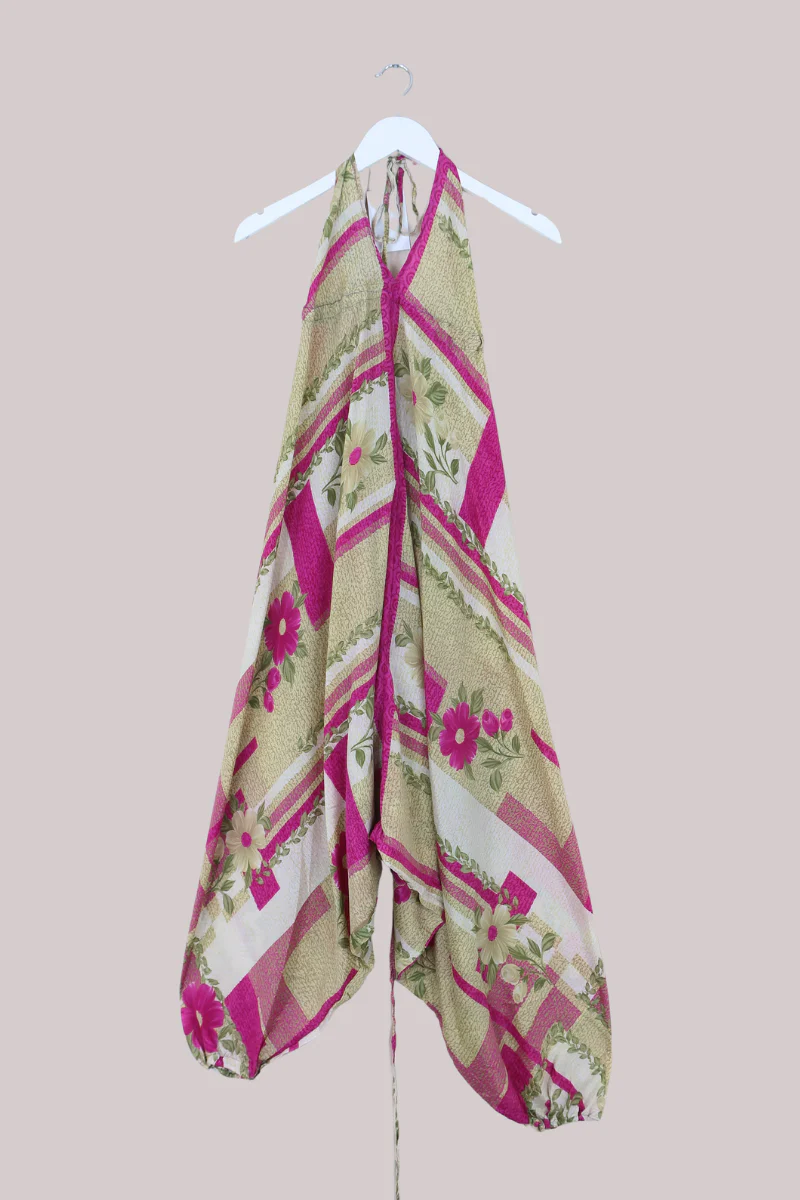 Medusa Harem Jumpsuit in Patchwork Carnation Pink - Free Size M/L