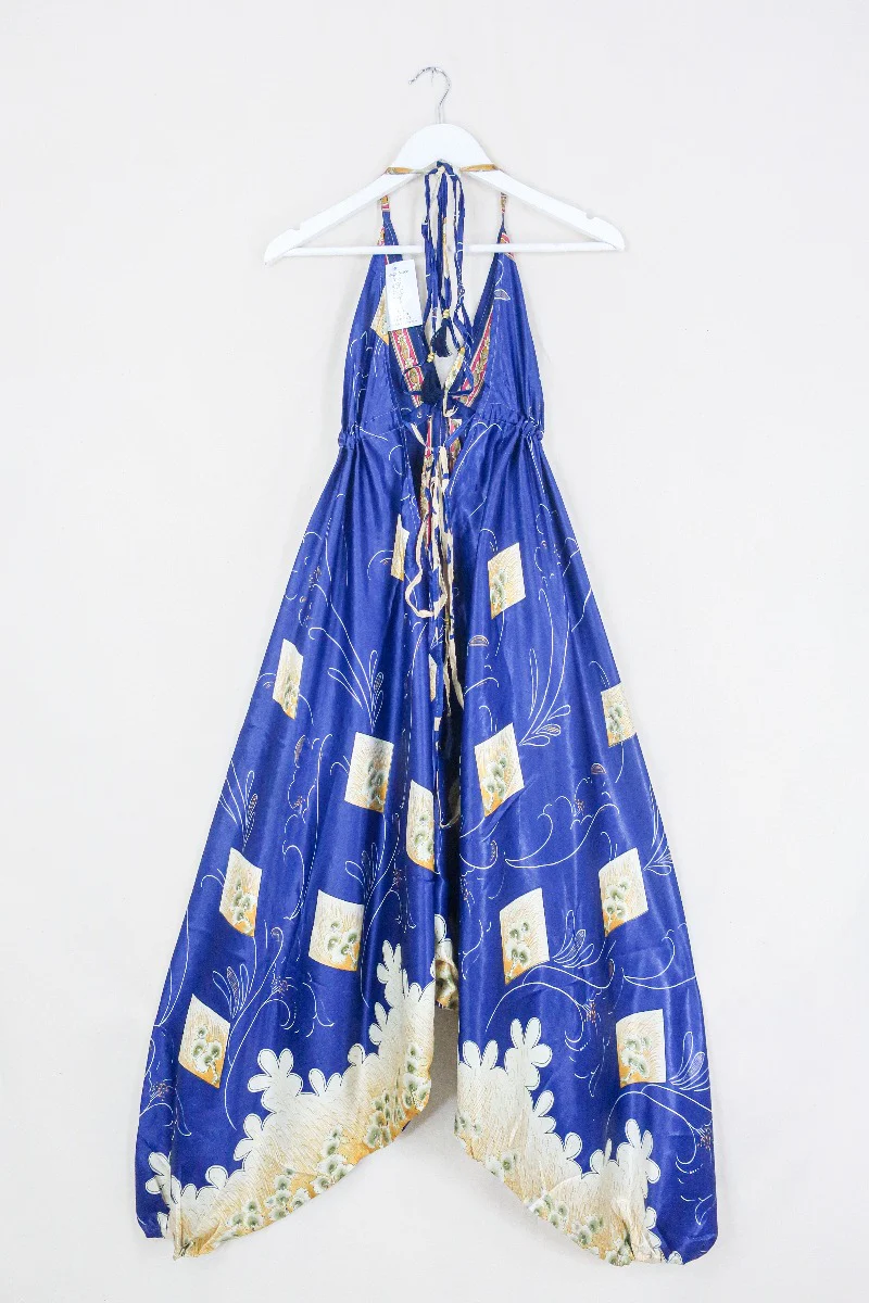 Medusa Harem Jumpsuit - Vintage Sari - Midnight Blue Trees - M/L - Image 4