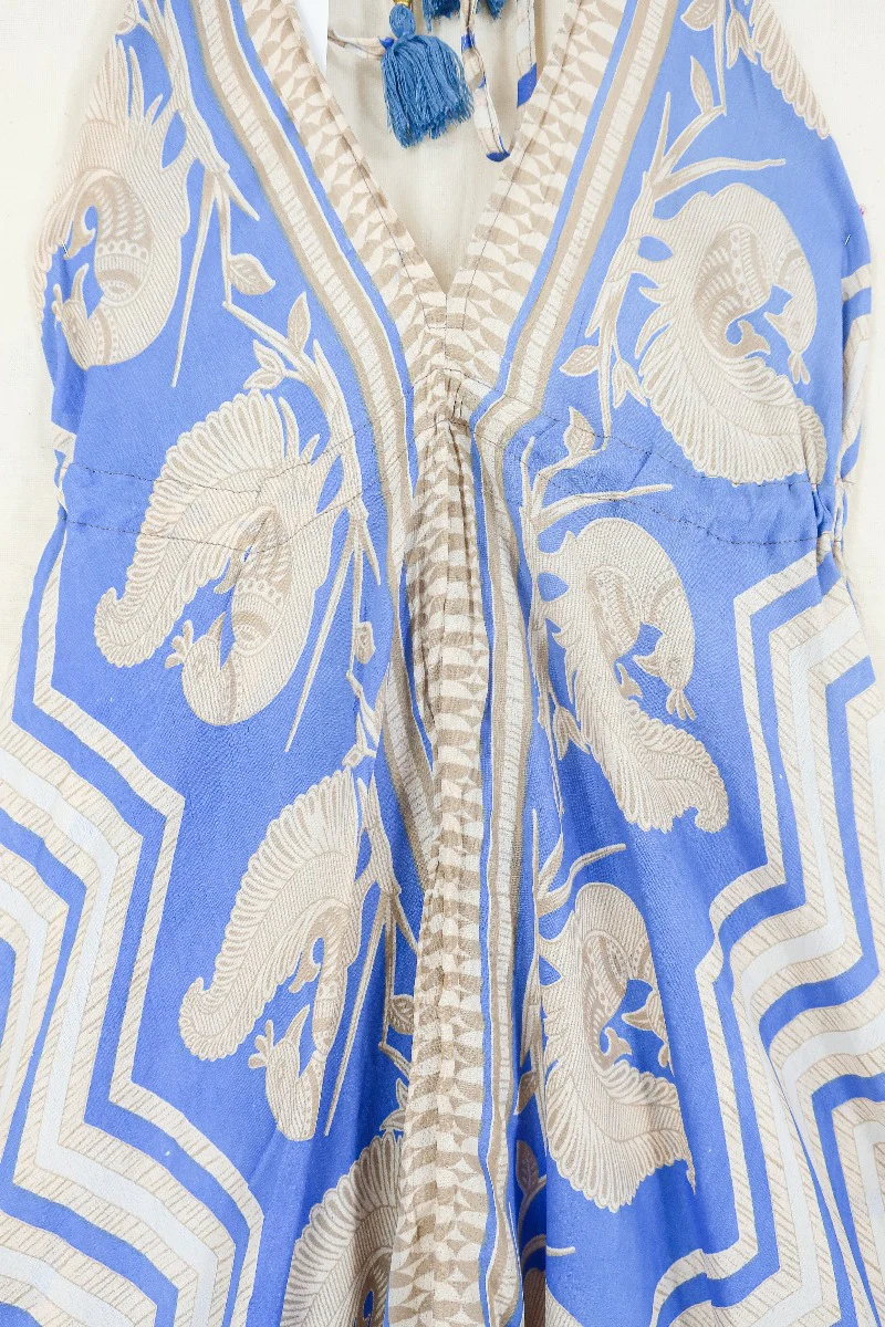 Medusa Harem Jumpsuit - Vintage Sari - Cornflower Blue Peacock Chevron - M/L - Image 3