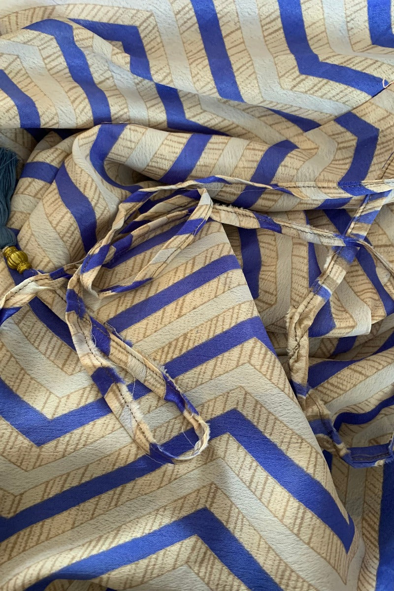 Medusa Harem Jumpsuit - Vintage Sari - Cornflower Blue Peacock Chevron - M/L - Image 4