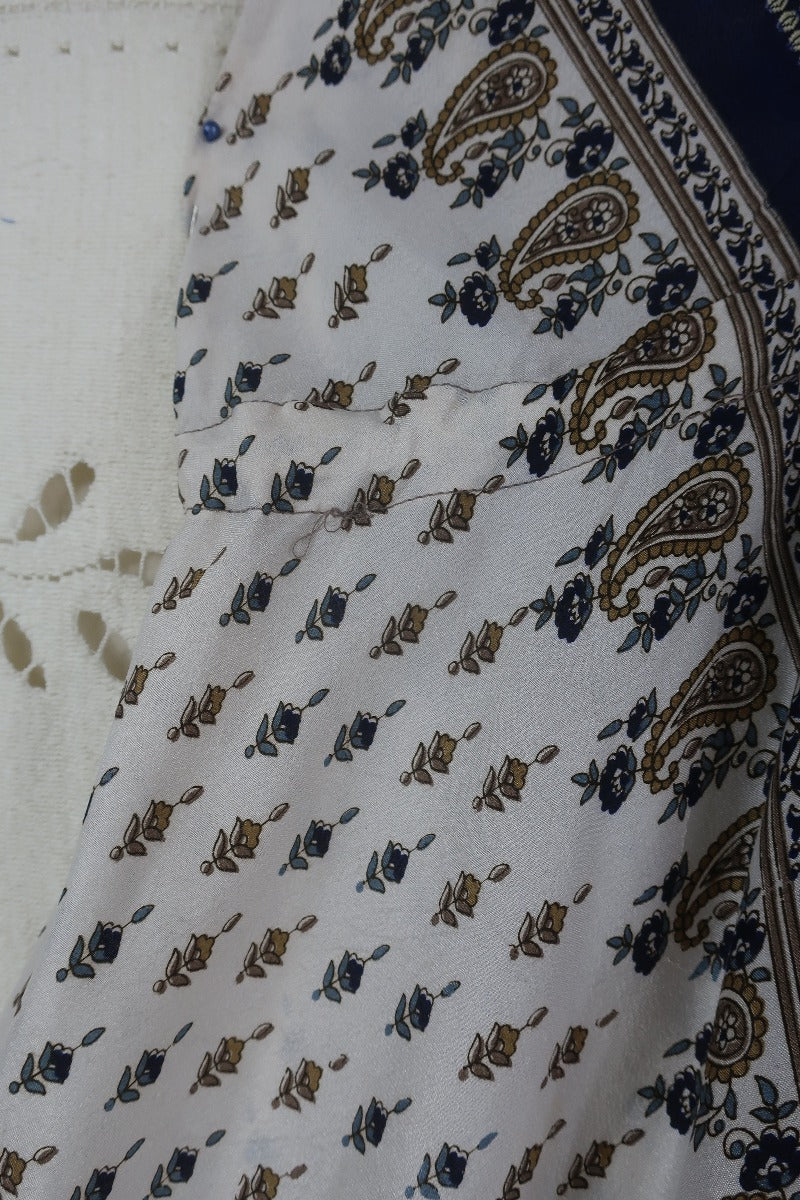 Medusa Harem Jumpsuit - Vintage Sari - Salt White & Indigo Paisley - M/L - Image 4