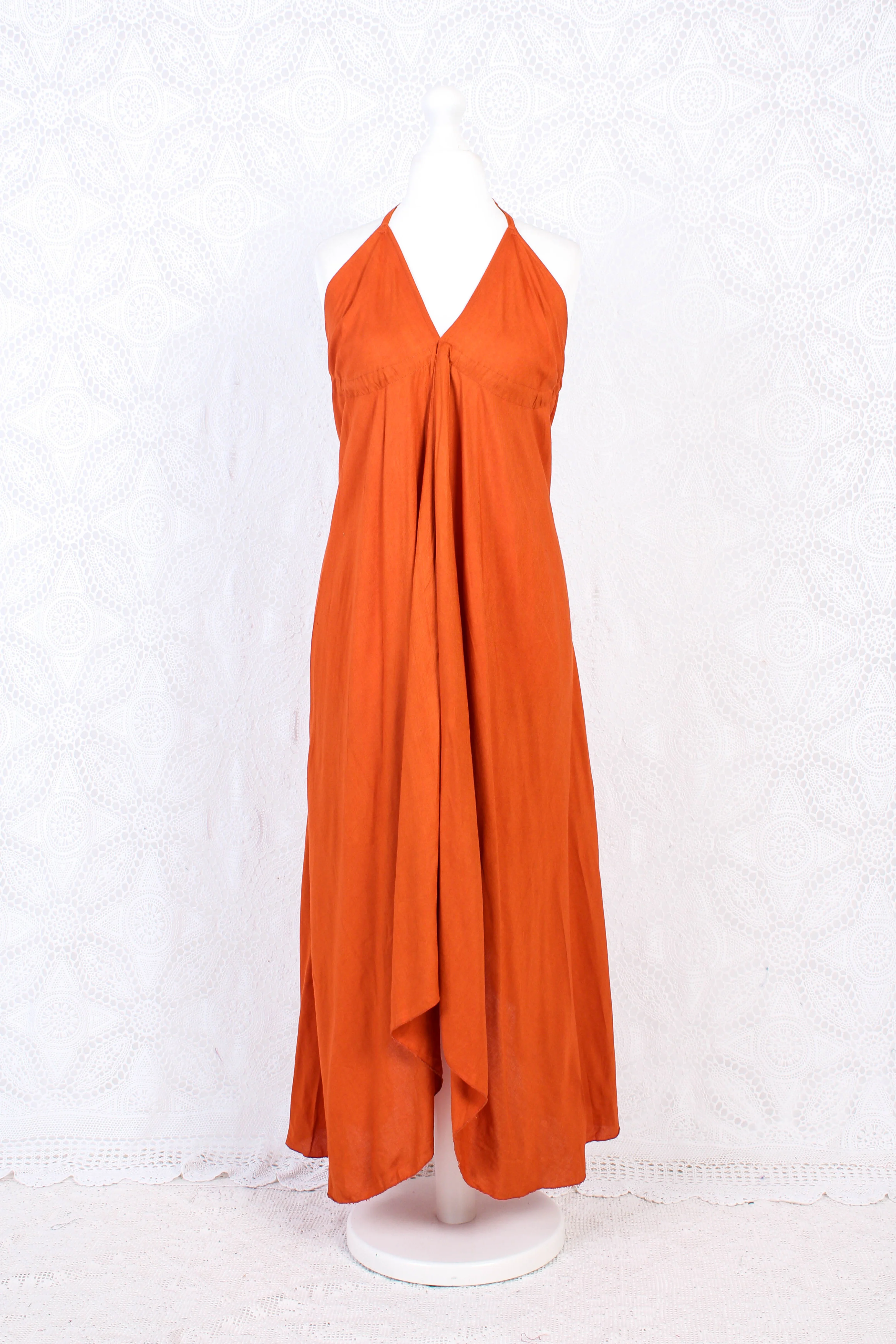 Khroma Medusa Midi Halter Dress in Fiery Orange - Free Size - Image 6
