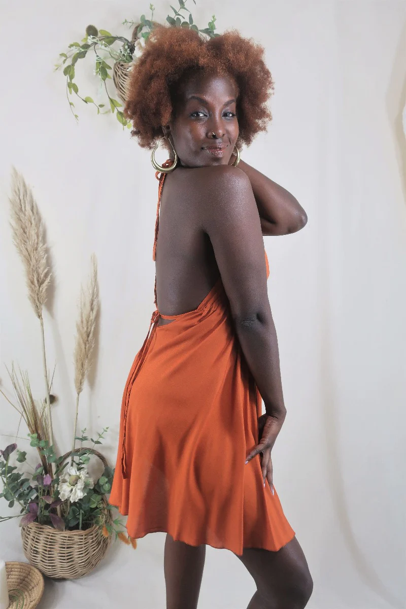 Khroma Medusa Mini Halter Dress in Burnt Orange  - Free Size - Image 3