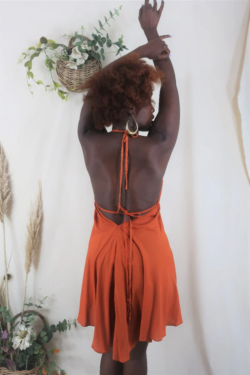 Khroma Medusa Mini Halter Dress in Burnt Orange  - Free Size - Image 4