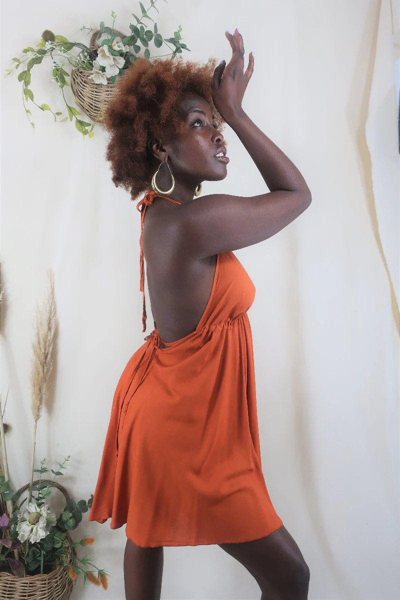 Khroma Medusa Mini Halter Dress in Burnt Orange  - Free Size - Image 5