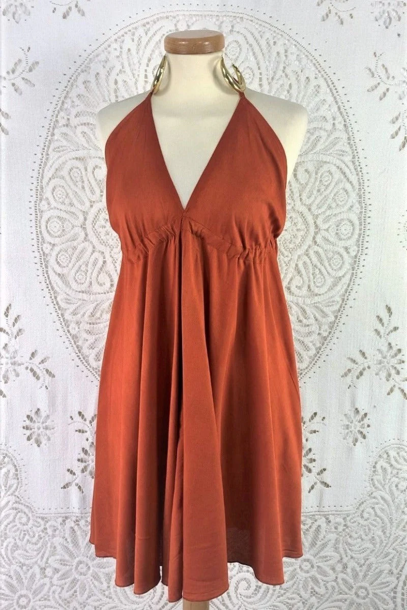 Khroma Medusa Mini Halter Dress in Burnt Orange  - Free Size - Image 7