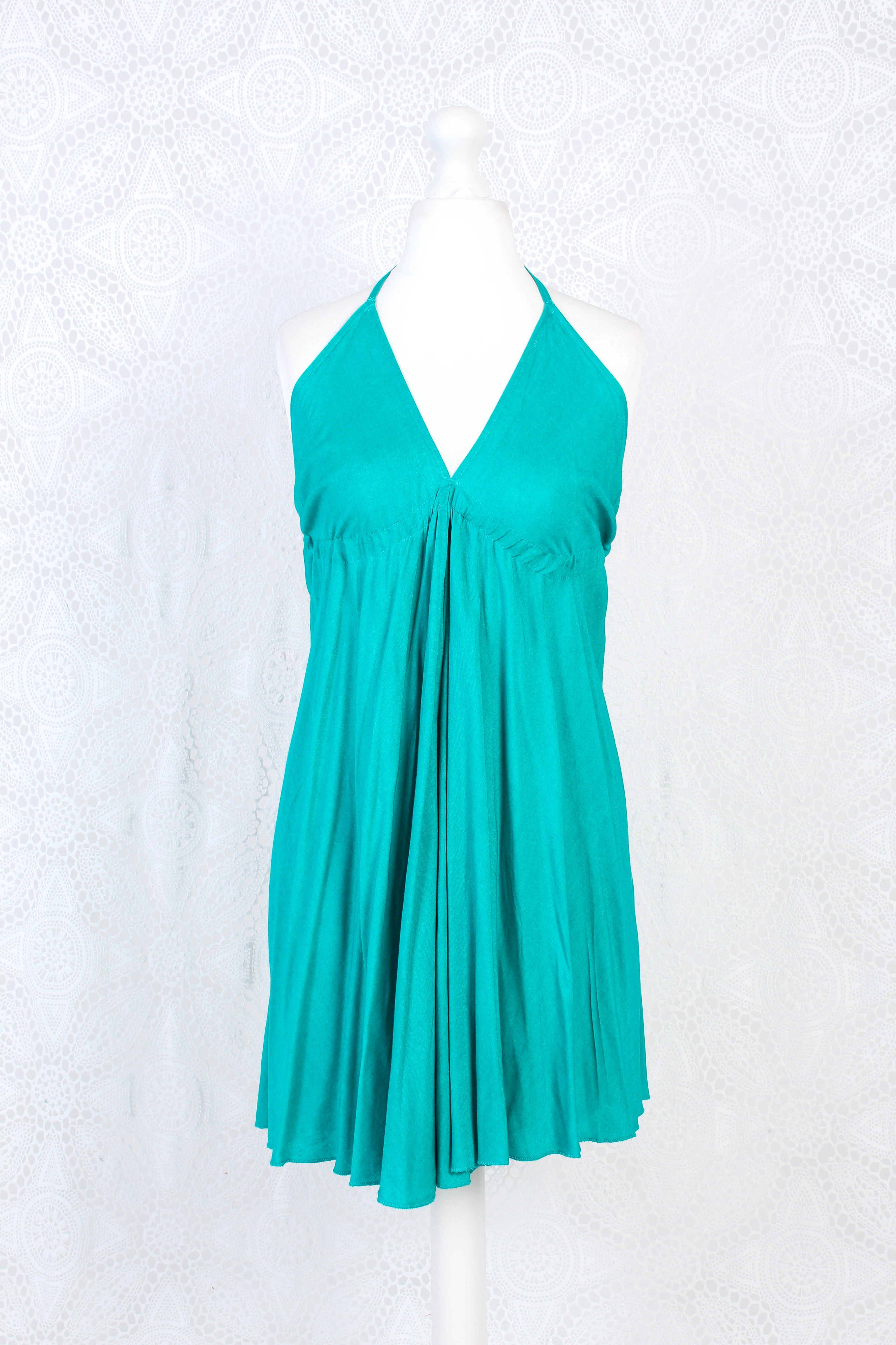 Khroma Medusa Mini Halter Dress in Teal Blue/Green - Free Size - Image 4
