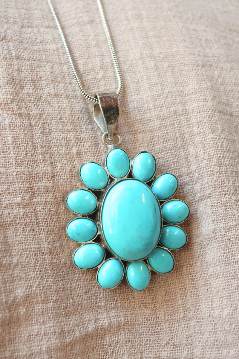Oceanic Floral Pendant Necklace with Turquoise - Image 2