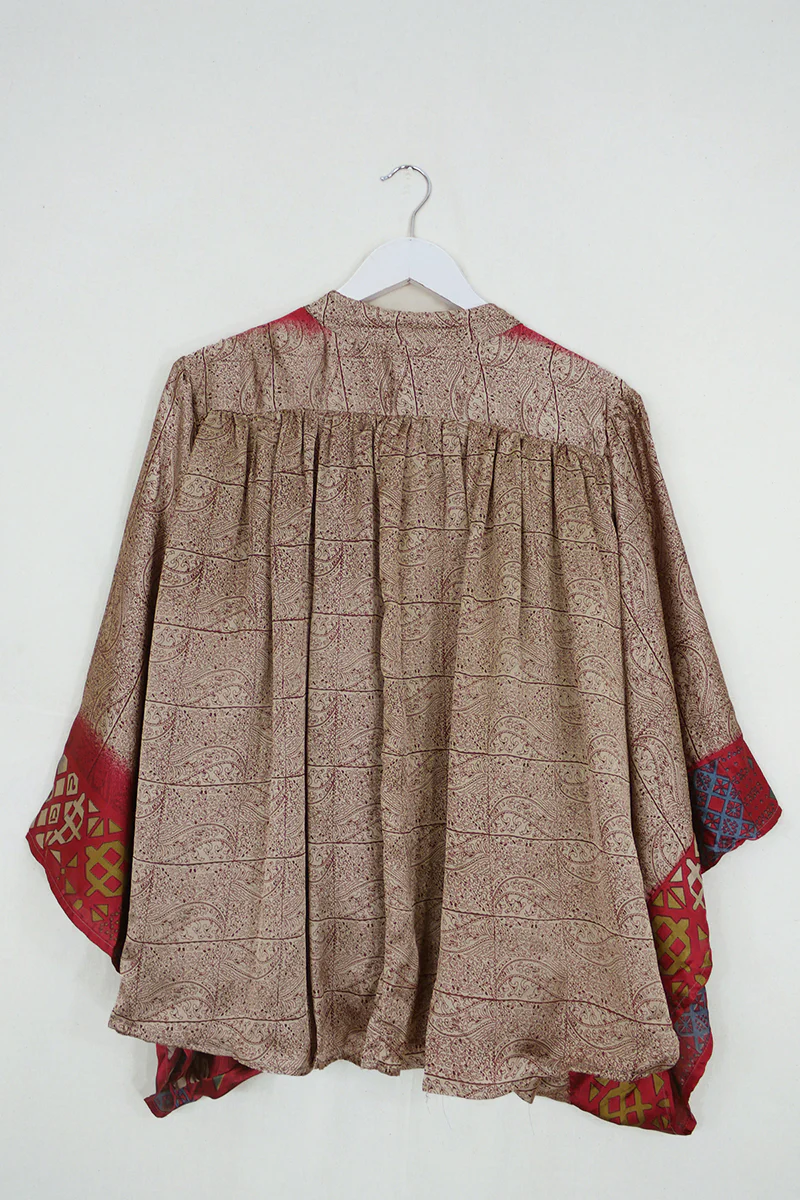 Ophelia Blouse - Ruby Red & Sandstone - Vintage Sari - Free Size - Image 4