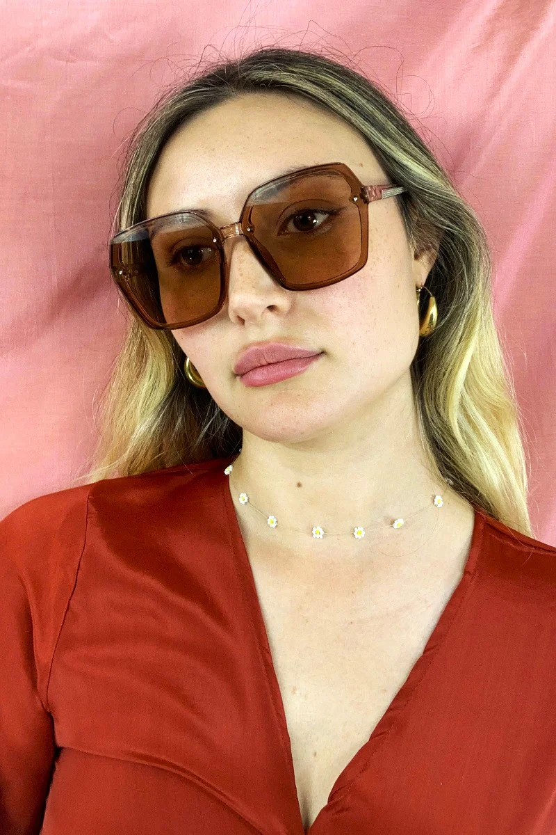 Oversized 70s Sunglasses - Crystal Sepia Brown - Image 3