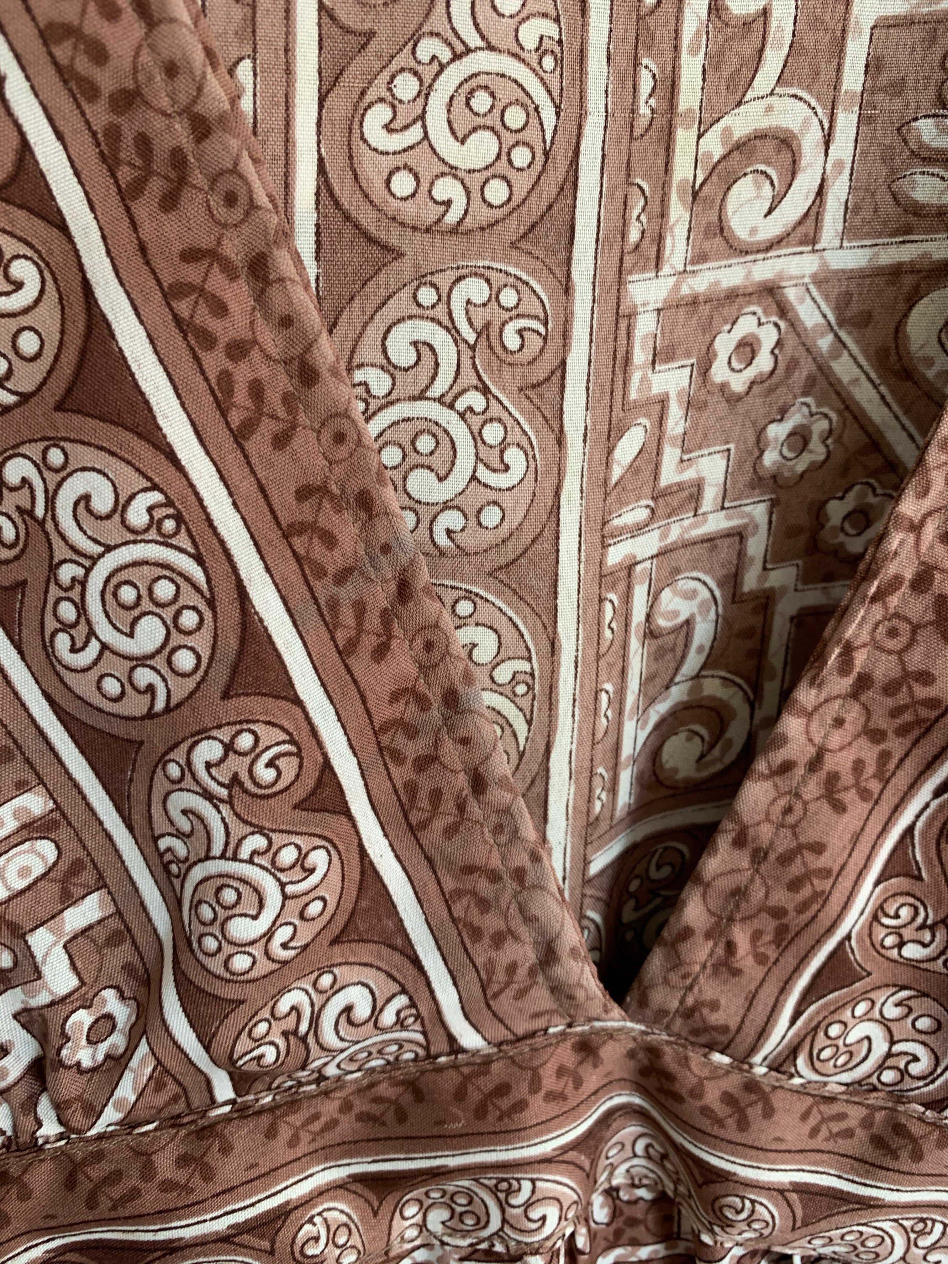 Pansy Mini Dress - Indian Sari - Circular Flounce Sleeve - Rose Taupe Tile Print - Free Size M/L - Image 7