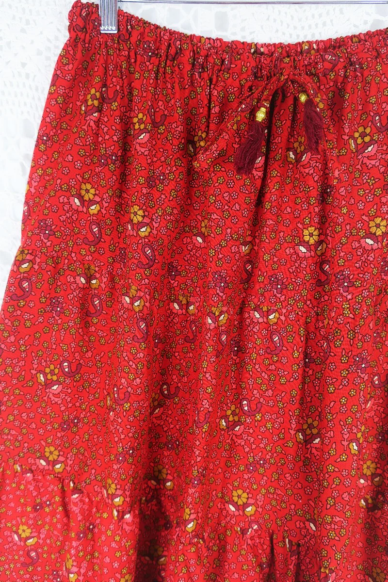 Peacock Prairie Skirt in Berry Red - Free Size - Image 4