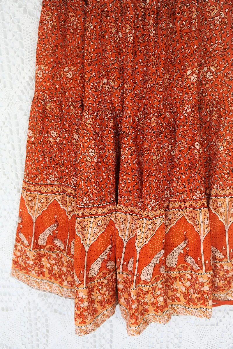 Peacock Prairie Skirt in Burnt Orange - Free Size - Image 4