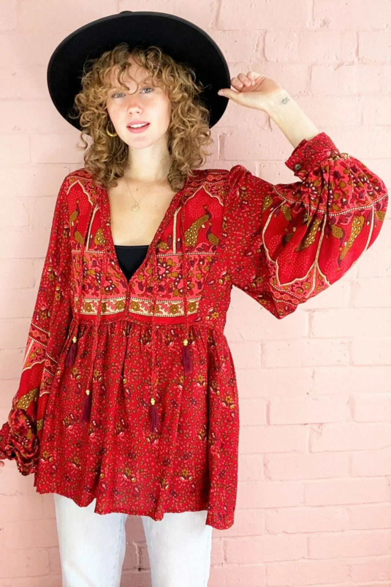 Peacock Prairie Top in Berry Red - Image 5