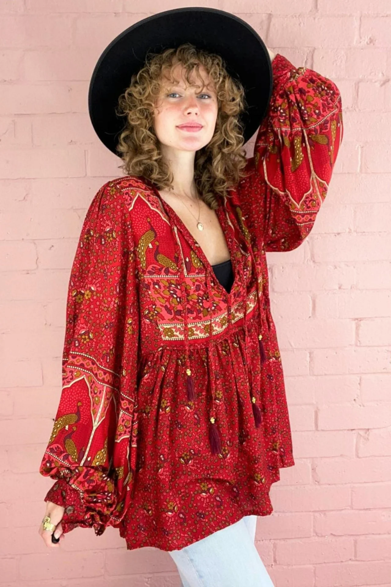 Peacock Prairie Top in Berry Red - Image 7