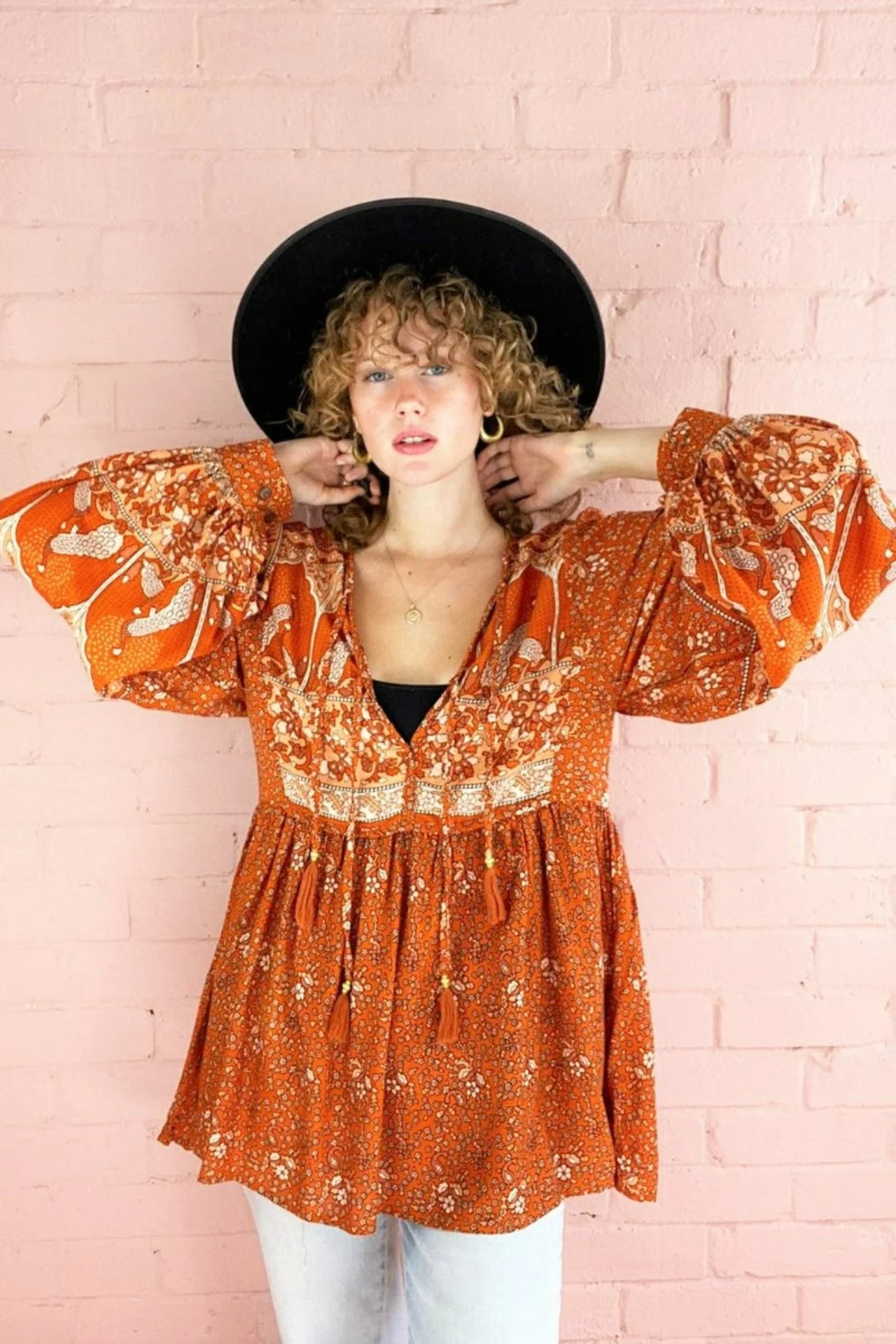 Peacock Prairie Top in Burnt Orange - Image 5