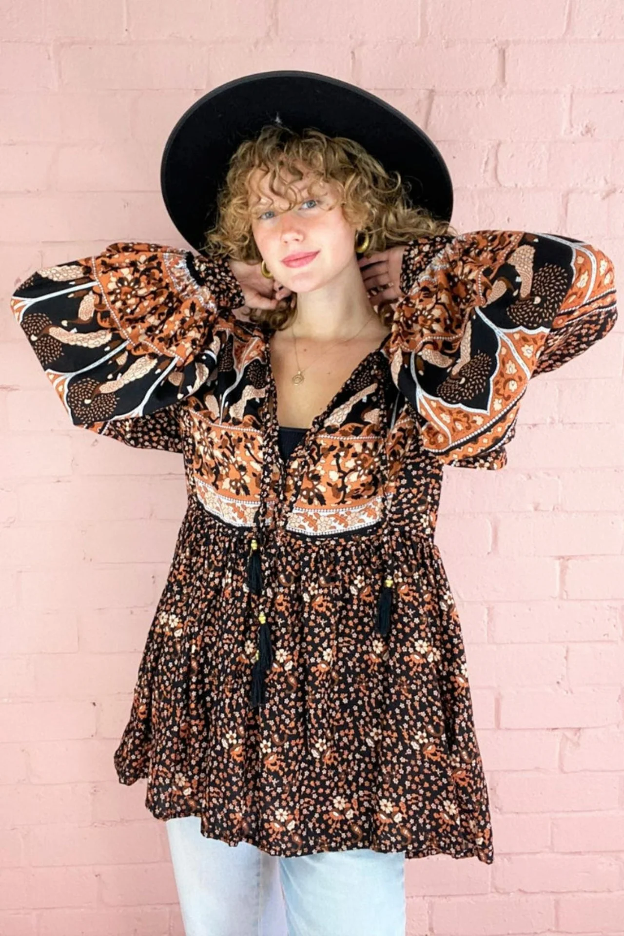 Peacock Prairie Top in Jet Black & Terracotta - Image 3