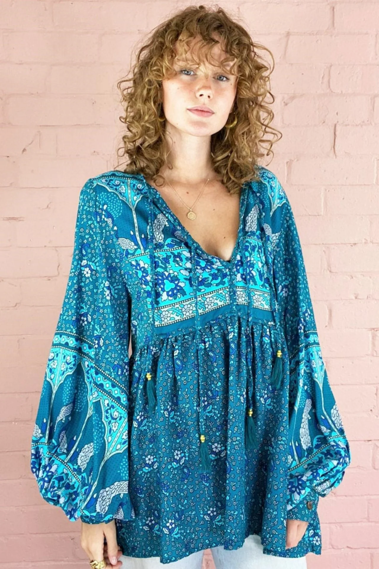 Peacock Prairie Top in Ocean & Indigo - Image 5