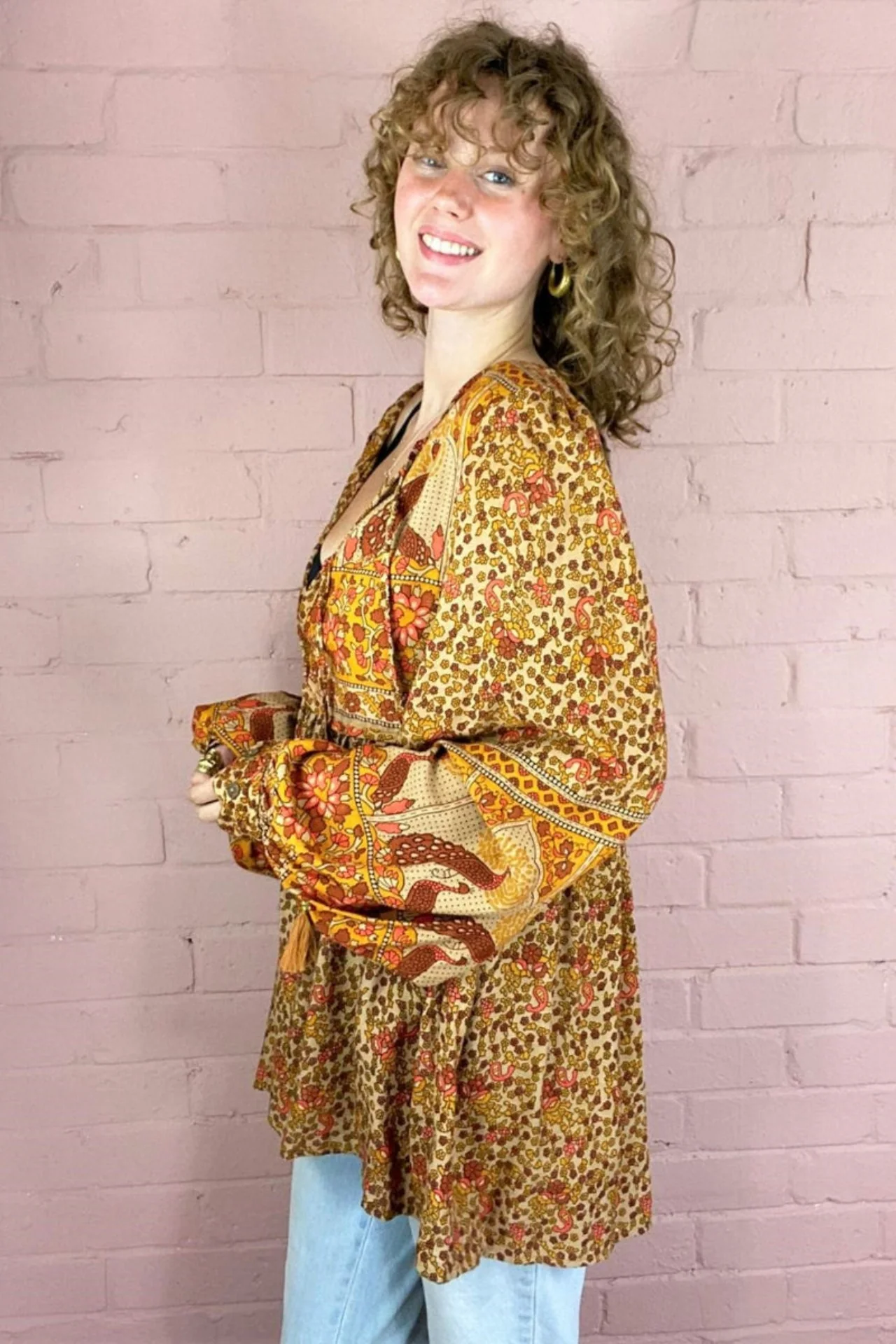 Peacock Prairie Top in Tan & Turmeric - Image 5