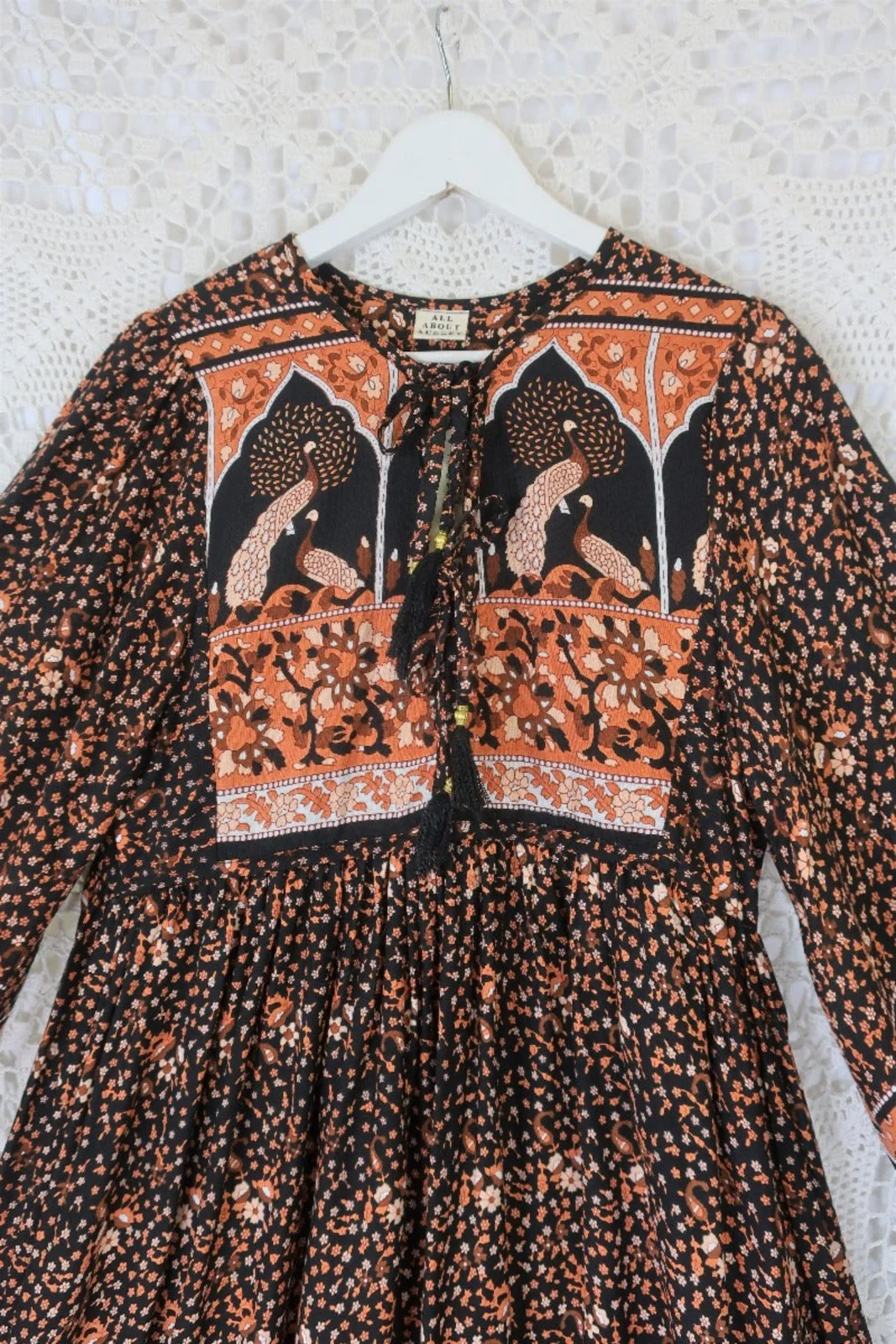 Peacock Primrose Dress in Jet Black & Terracotta - Image 4