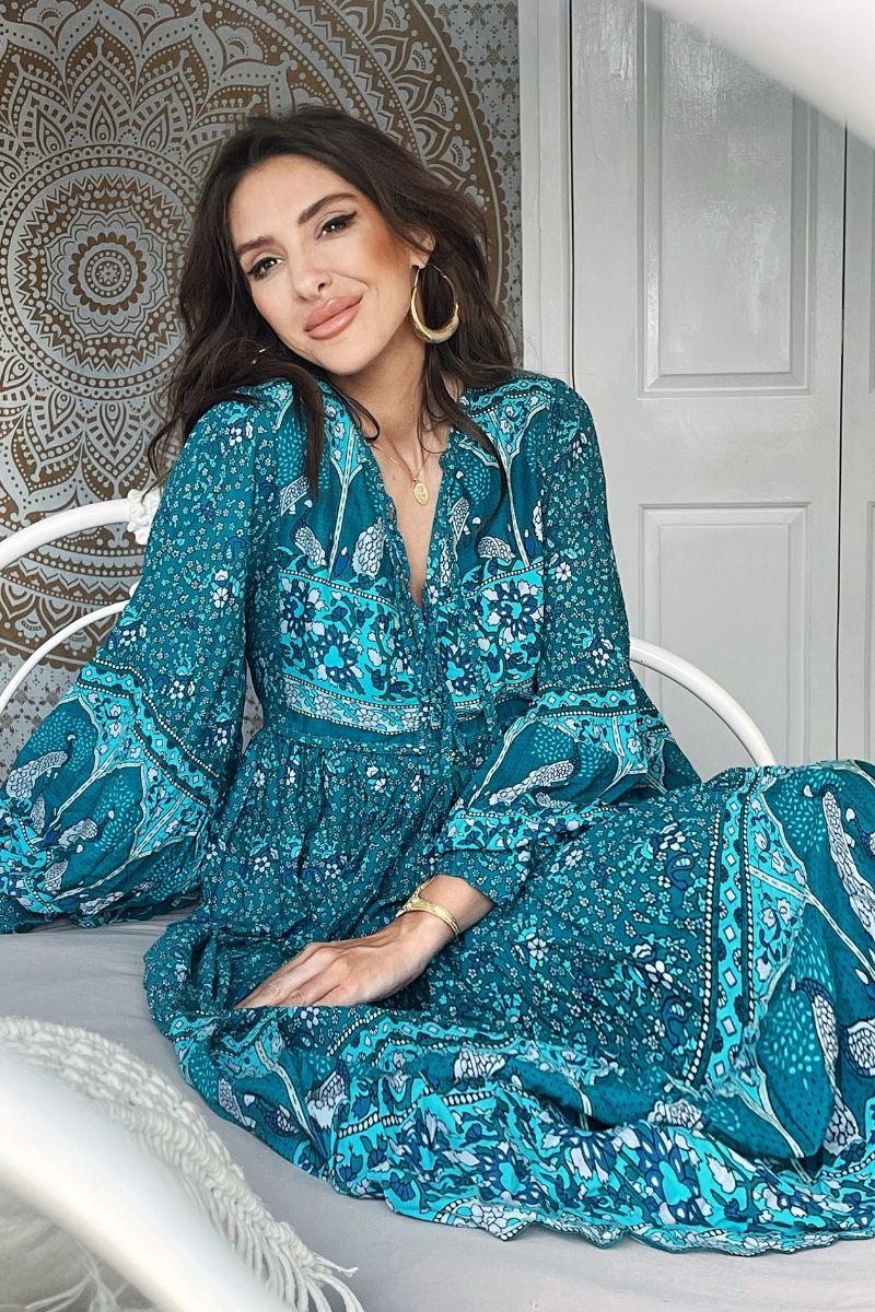 Peacock Primrose Dress in Ocean & Indigo - Image 3