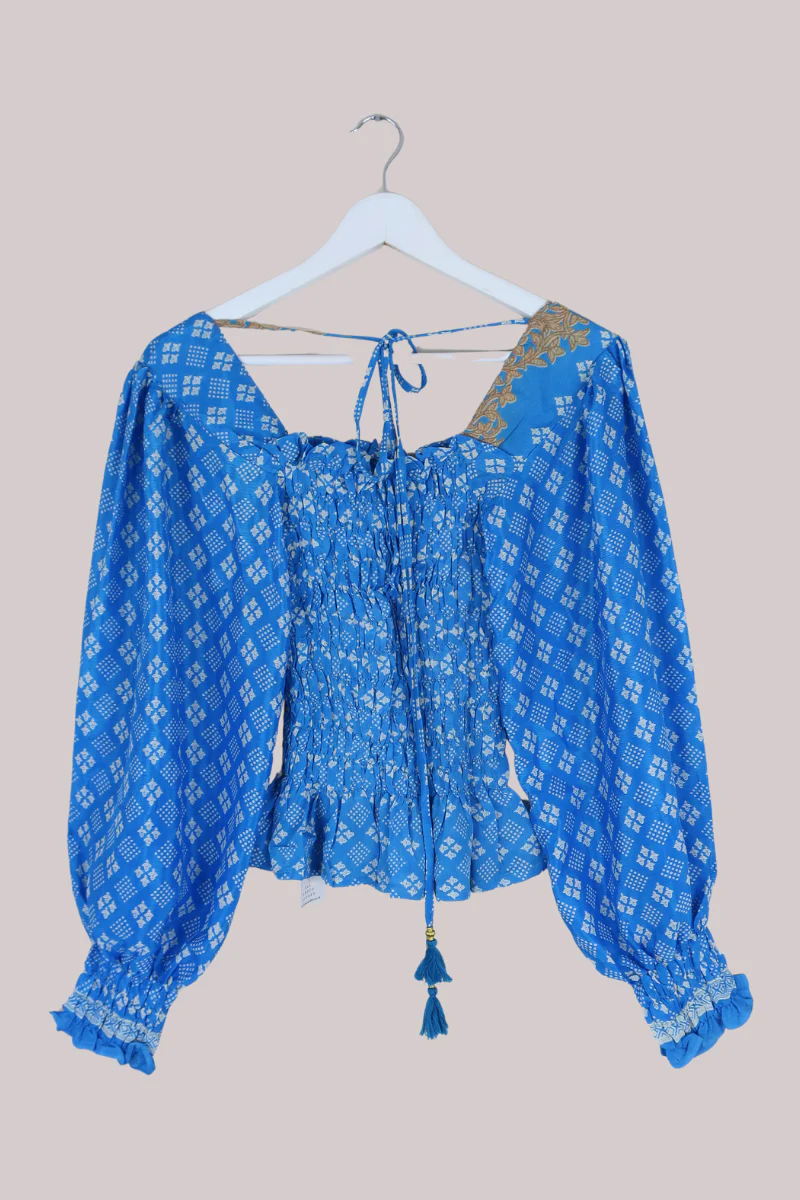 Pearl Top - Cerulean Blue Ditsy Floral Motif - Free Size S/M - Image 3