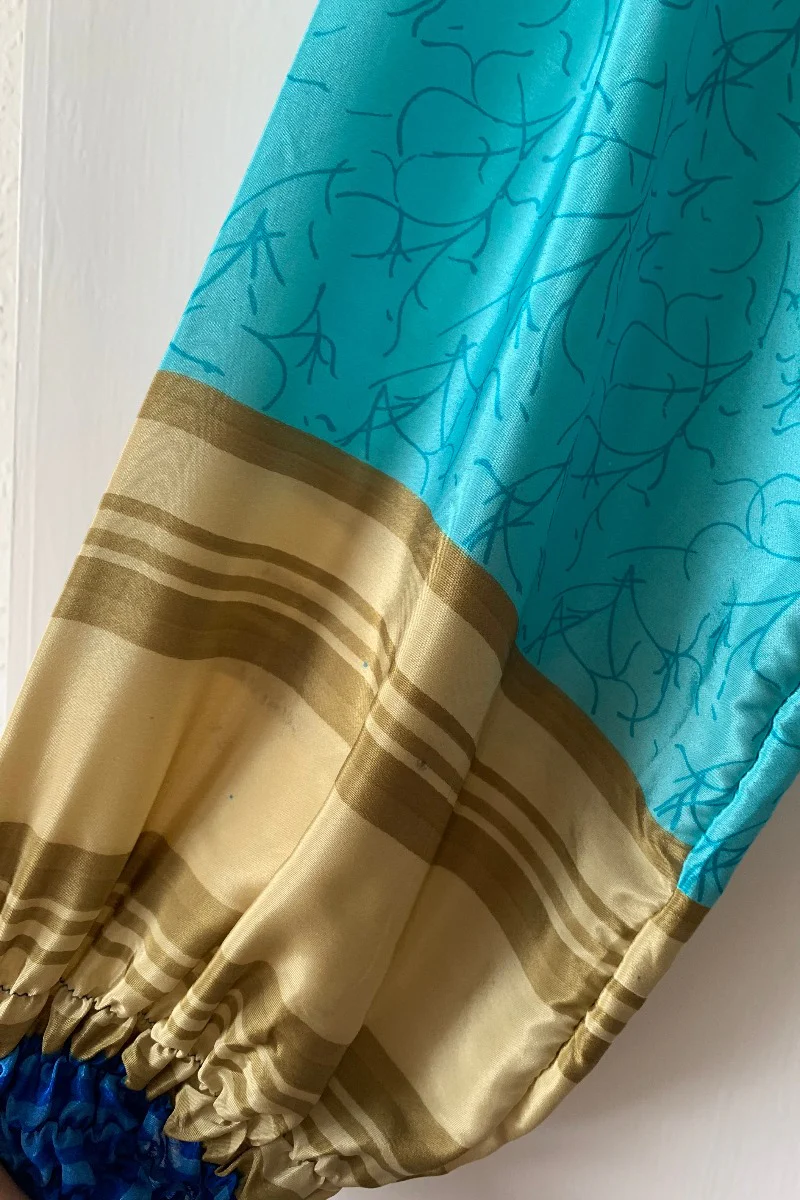 Pearl Top - Turquoise & Sandstone Stripe - Vintage Indian Sari - M/L - Image 4