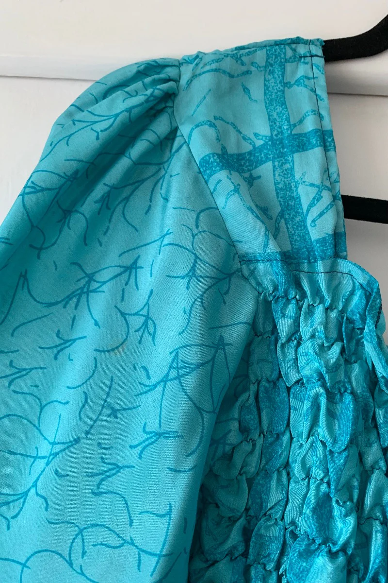 Pearl Top - Turquoise & Sandstone Stripe - Vintage Indian Sari - M/L - Image 5