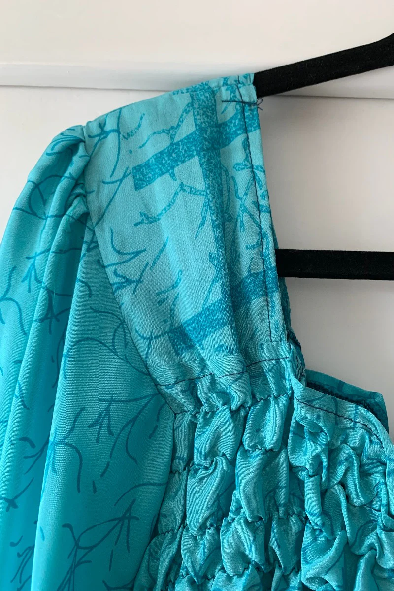 Pearl Top - Turquoise & Sandstone Stripe - Vintage Indian Sari - M/L - Image 6
