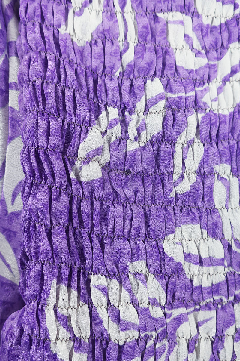 Pearl Top - Vintage Sari - Soft Lilac Leaves - XS - S - Image 5