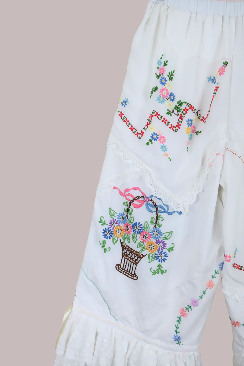 Philippa Vintage Tablecloth Bloomers in Luncheon Floral Embroidery - Image 4