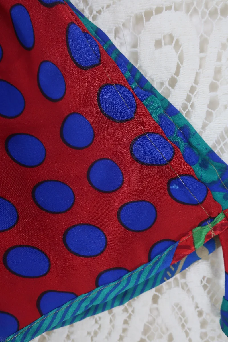 Pippa Shorts - Scarlet & Marine Polka Dot - Vintage Indian Sari - S - Image 4