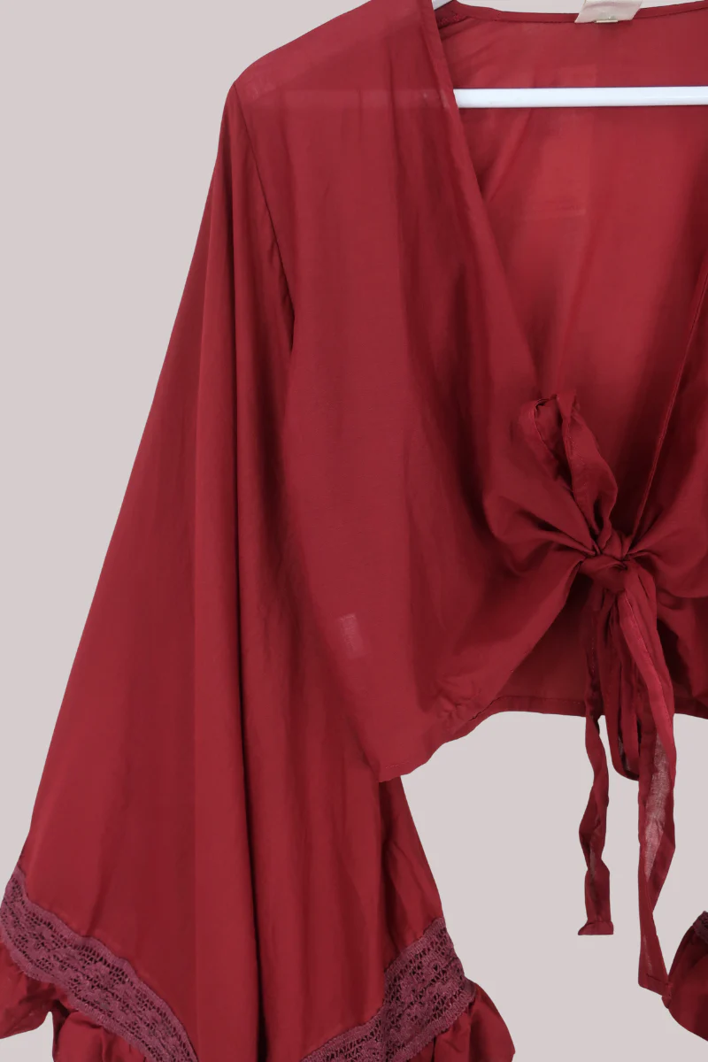 Pisces Crochet Wrap Top in Belladonna Red - Image 3