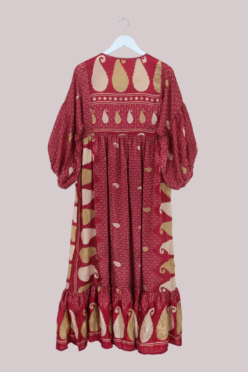 Poppy Vintage Sari Smock Dress in Rust Red Paisley - Size S/M - Image 3