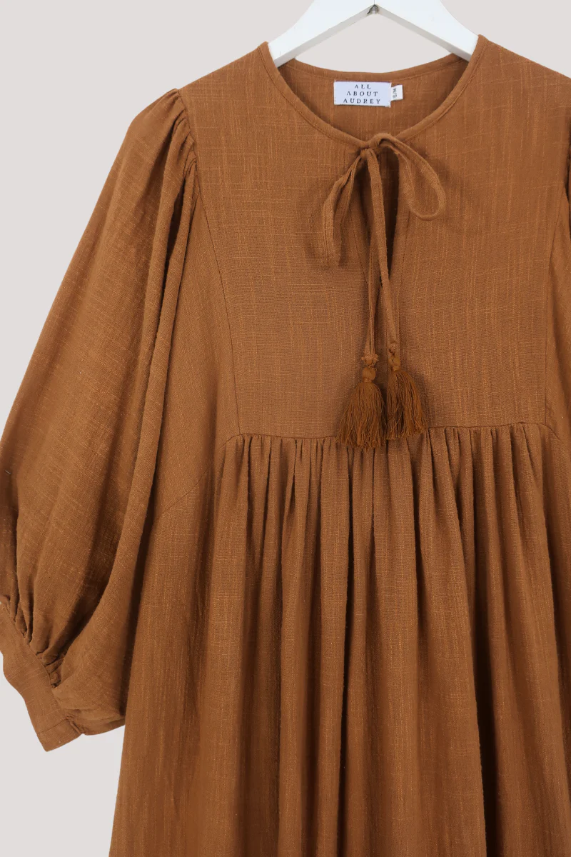 Posy Midi Dress in Tan - Image 3