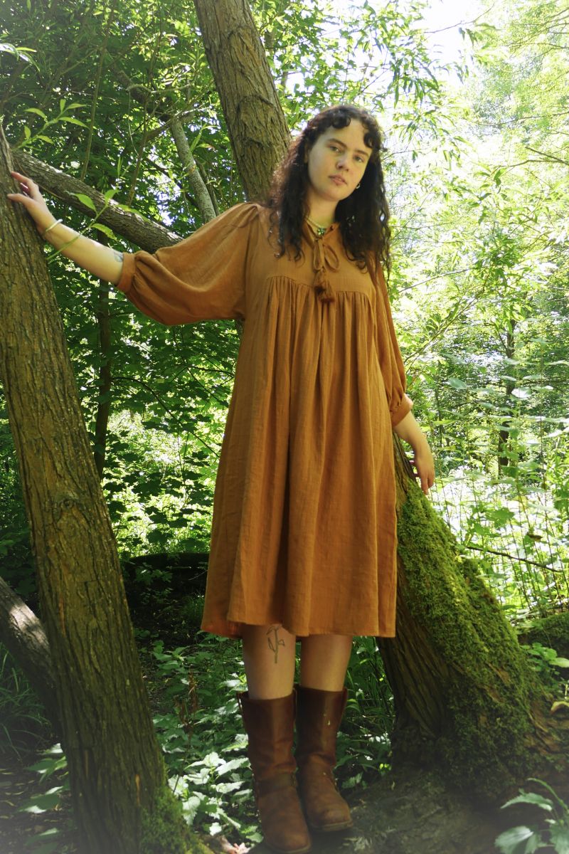 Posy Midi Dress in Tan - Image 5