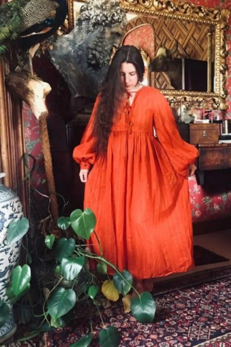 Khroma Primrose Dress in Autumn Red Indian Cotton