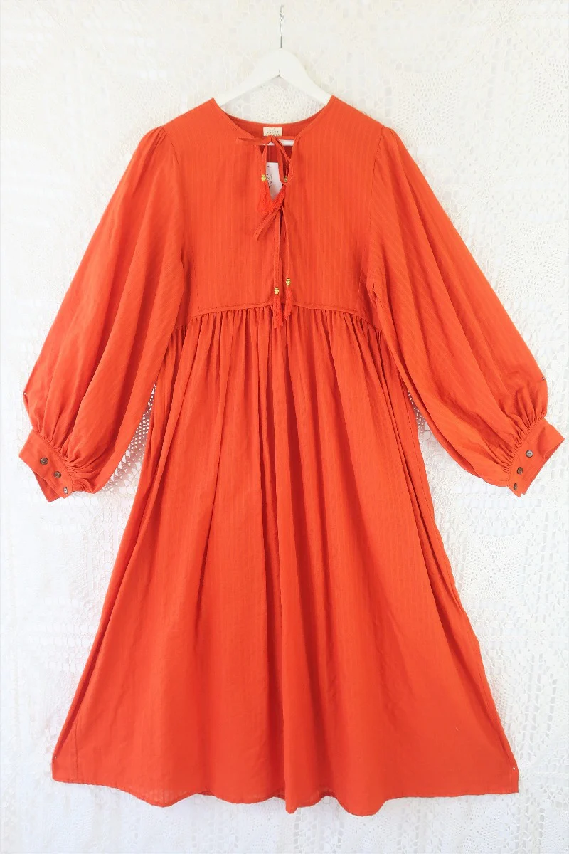 Khroma Primrose Dress in Autumn Red Indian Cotton - Image 2