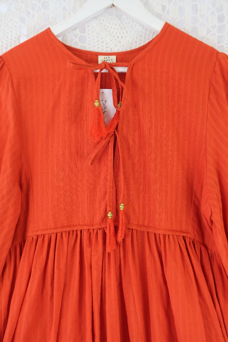 Khroma Primrose Dress in Autumn Red Indian Cotton - Image 3