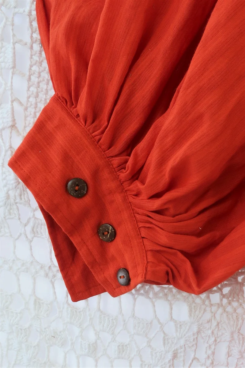 Khroma Primrose Dress in Autumn Red Indian Cotton - Image 4