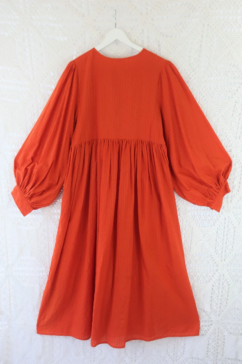 Khroma Primrose Dress in Autumn Red Indian Cotton - Image 5