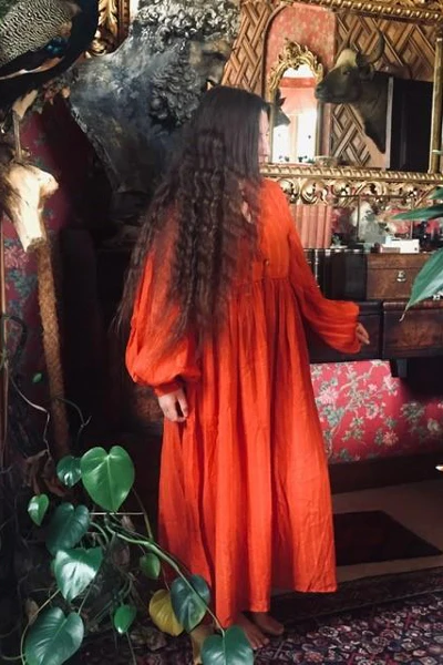 Khroma Primrose Dress in Autumn Red Indian Cotton - Image 8