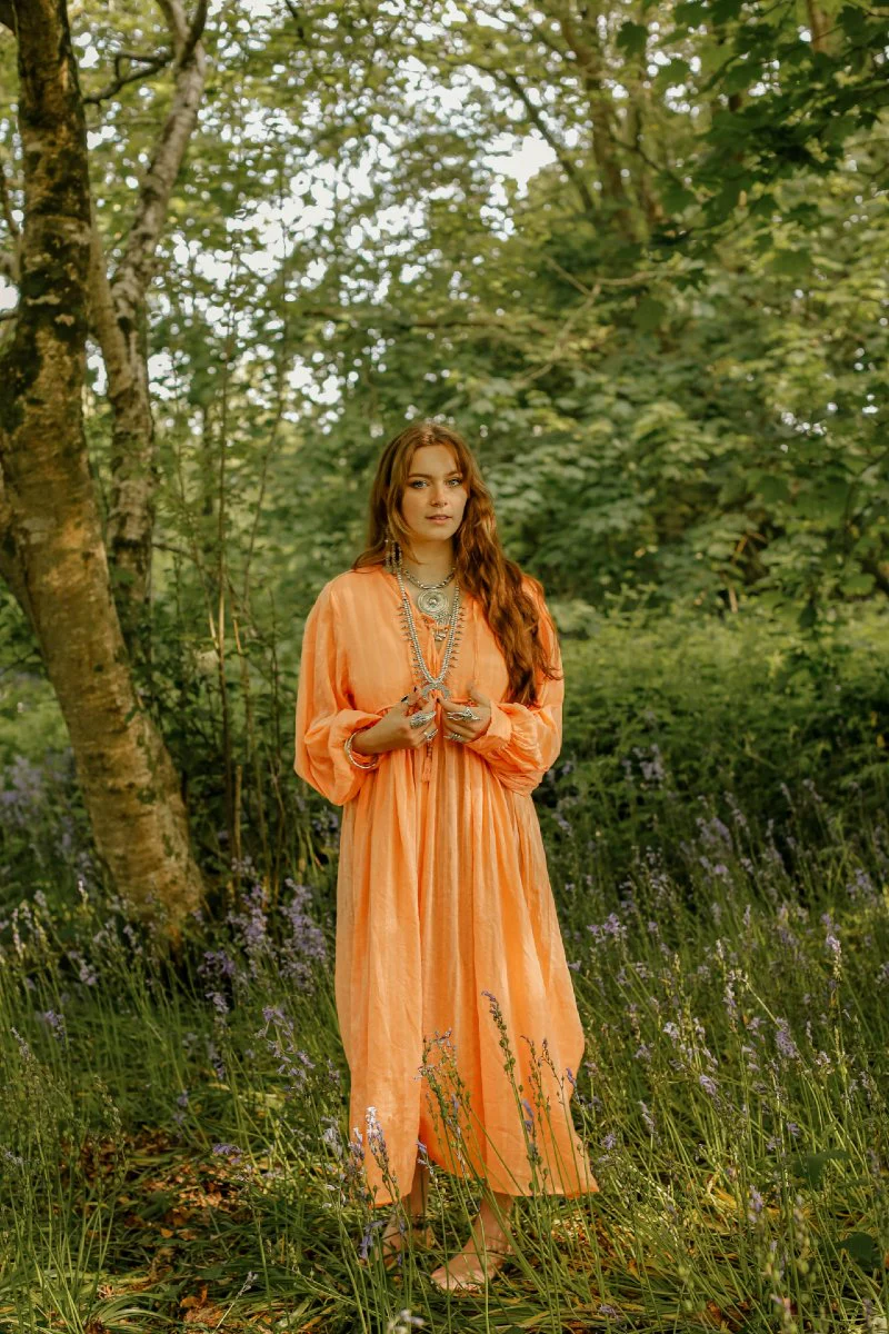 Khroma Primrose Dress in Peach Powder Indian Cotton - Image 6