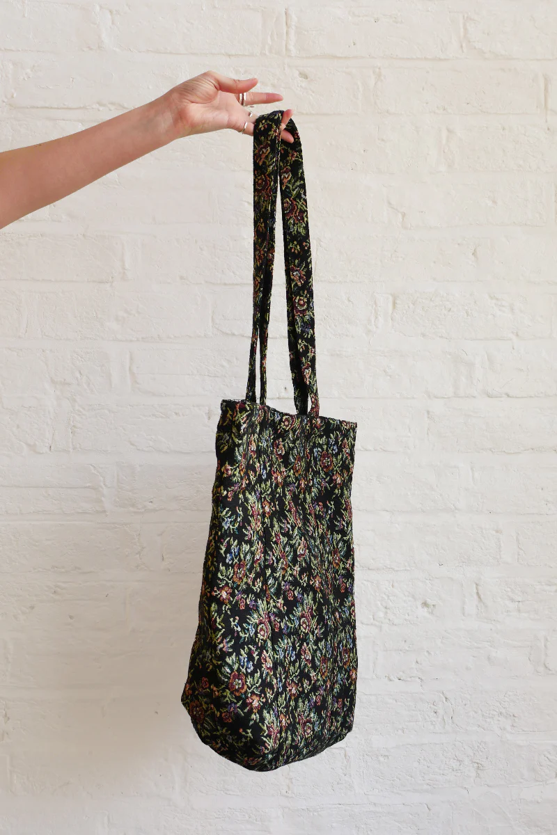 Rhiannon Black Floral Tapestry Tote Bag - Image 3