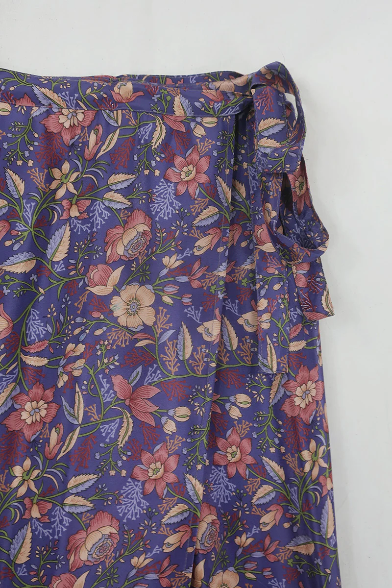 River Folklore Floral Wrap Skirt in Willow Purple - Image 3