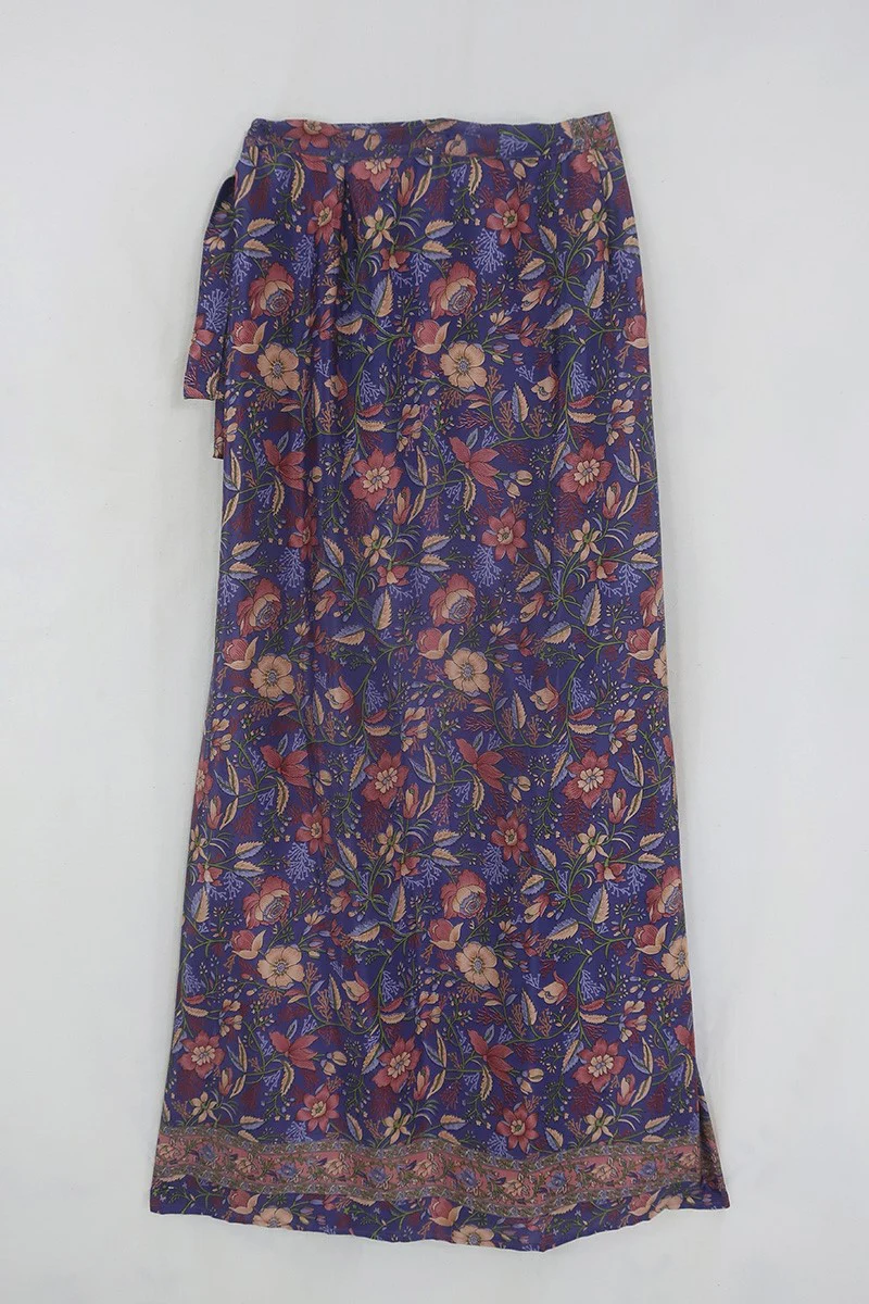 River Folklore Floral Wrap Skirt in Willow Purple - Image 4